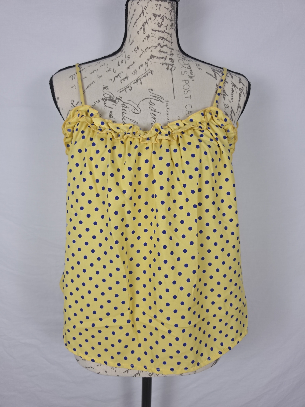 Ces Femme Yellow Blue Polka Dot Ruffle Camisole Tank Top - Small